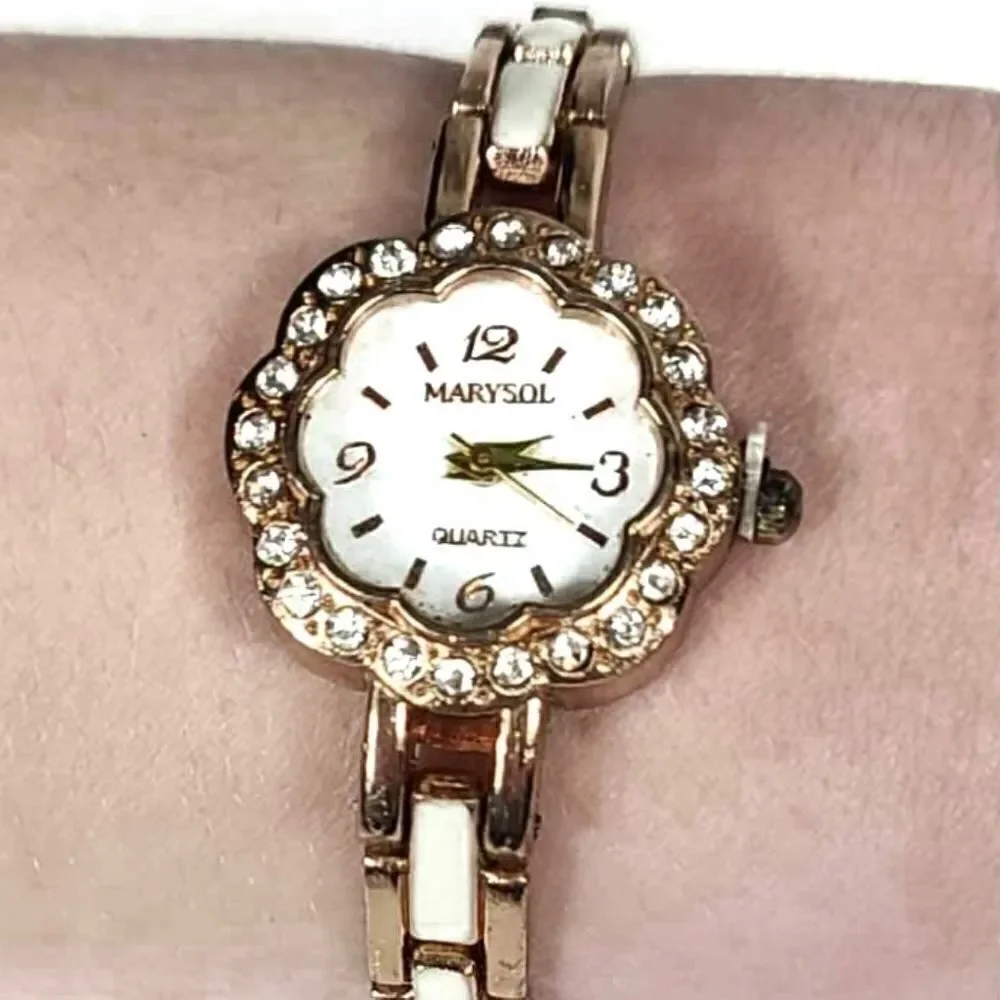 Rhinestones gold and white women's watch